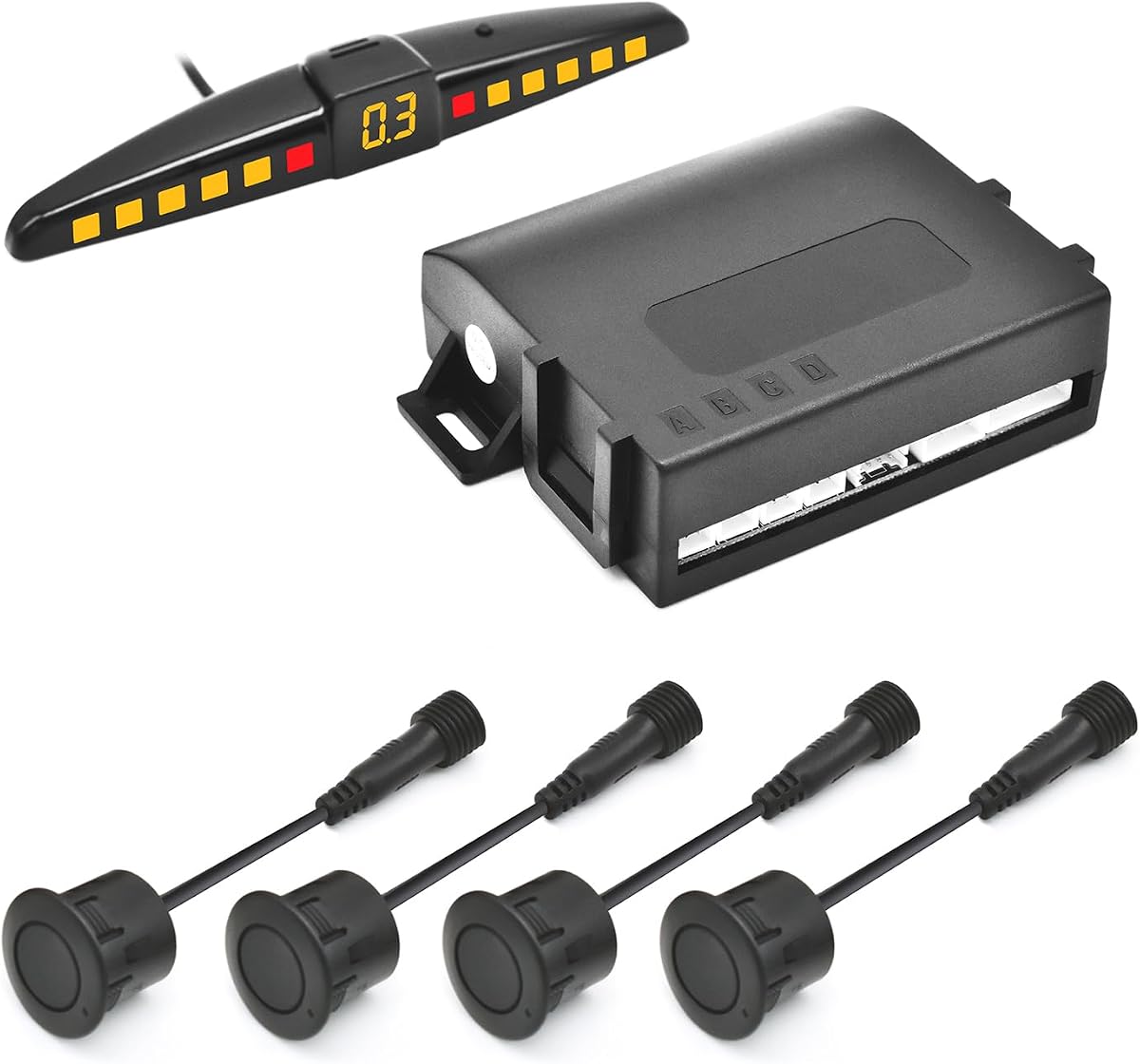 PS01 Car Front Parking Sensor Kit with Display,4 58KHz OE Standard Sensors,Radio Mute & Bull-bar Recognition Function,Detection Distance(13~39 inch)