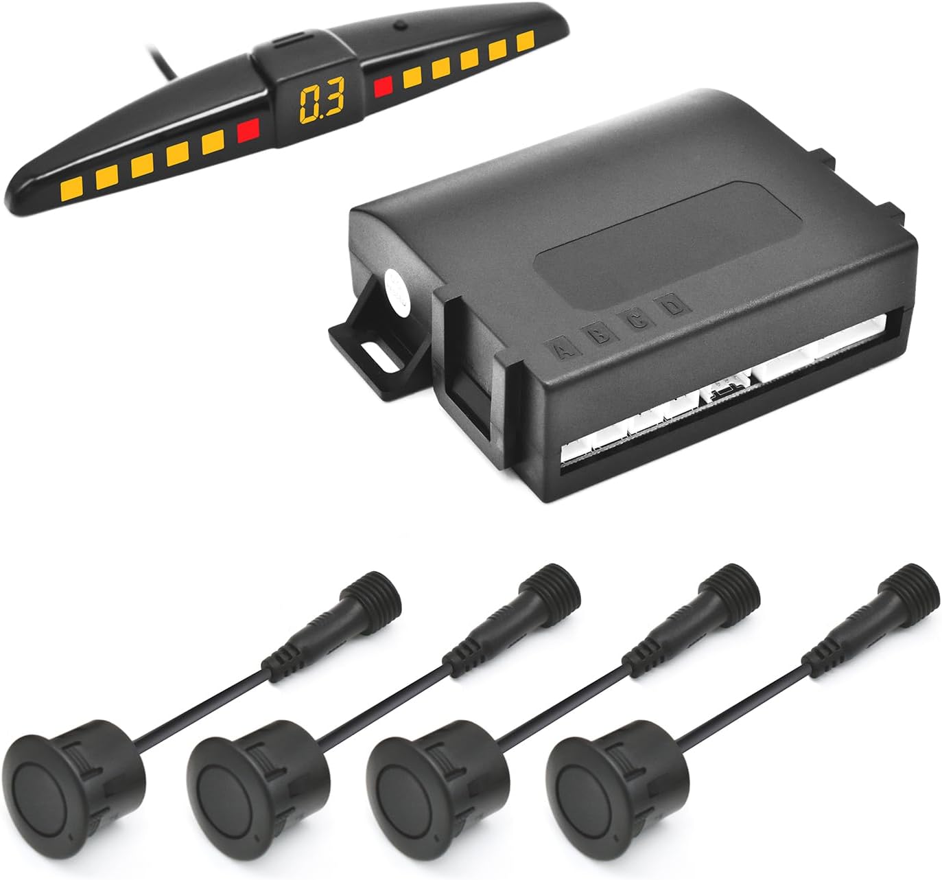 Promata PS01 Car Front Parking Sensor Kit with Display,4 58KHz OE Standard Sensors,Radio Mute & Bull-bar Recognition Function,Detection Distance(13~39 inch)