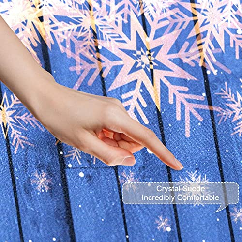 Felpudo de madera azul con copos de nieve, alfombrilla exterior e interior lavable 4
