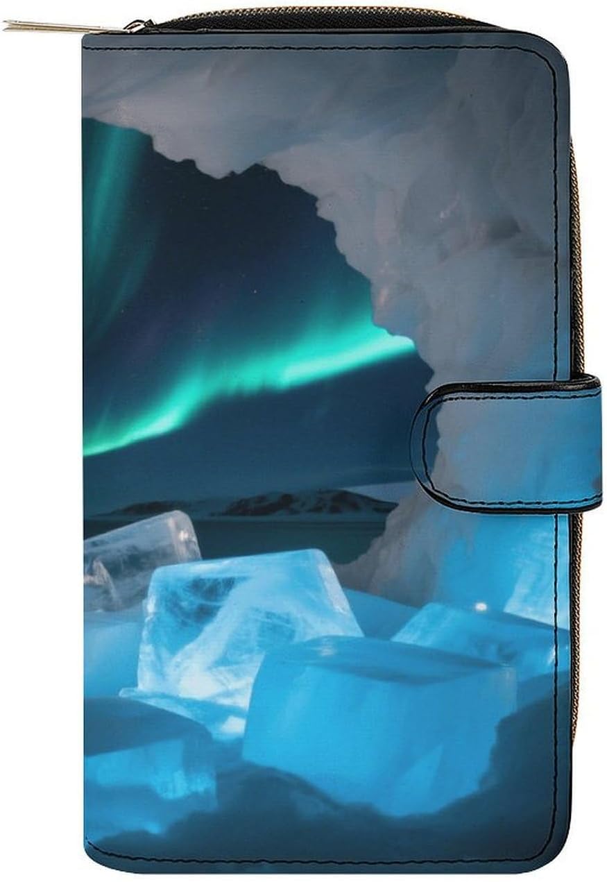 Ice Caves And Aurora Travel Wallet for Men & Women RFID Blocking Card Organizer Credit Card Holder Large Capacity