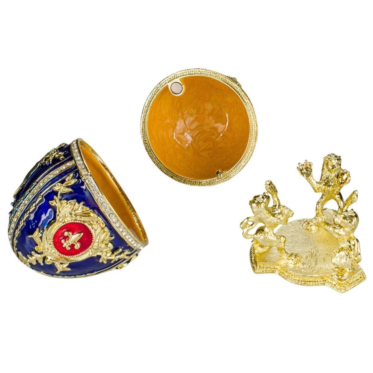 danila-souvenirs Faberge-stijl ei juwelendoos juwelenkistje met leeuwen en keizerskroon 7,5 cm rood