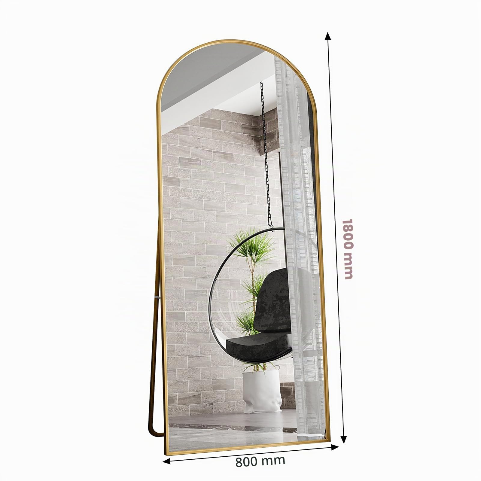 Miroir Pleine Longueur 2 en 1 - Sur Pied et Mural - Cadre en Métal Doré - 80 x 180 cm - Arc Décoratif
