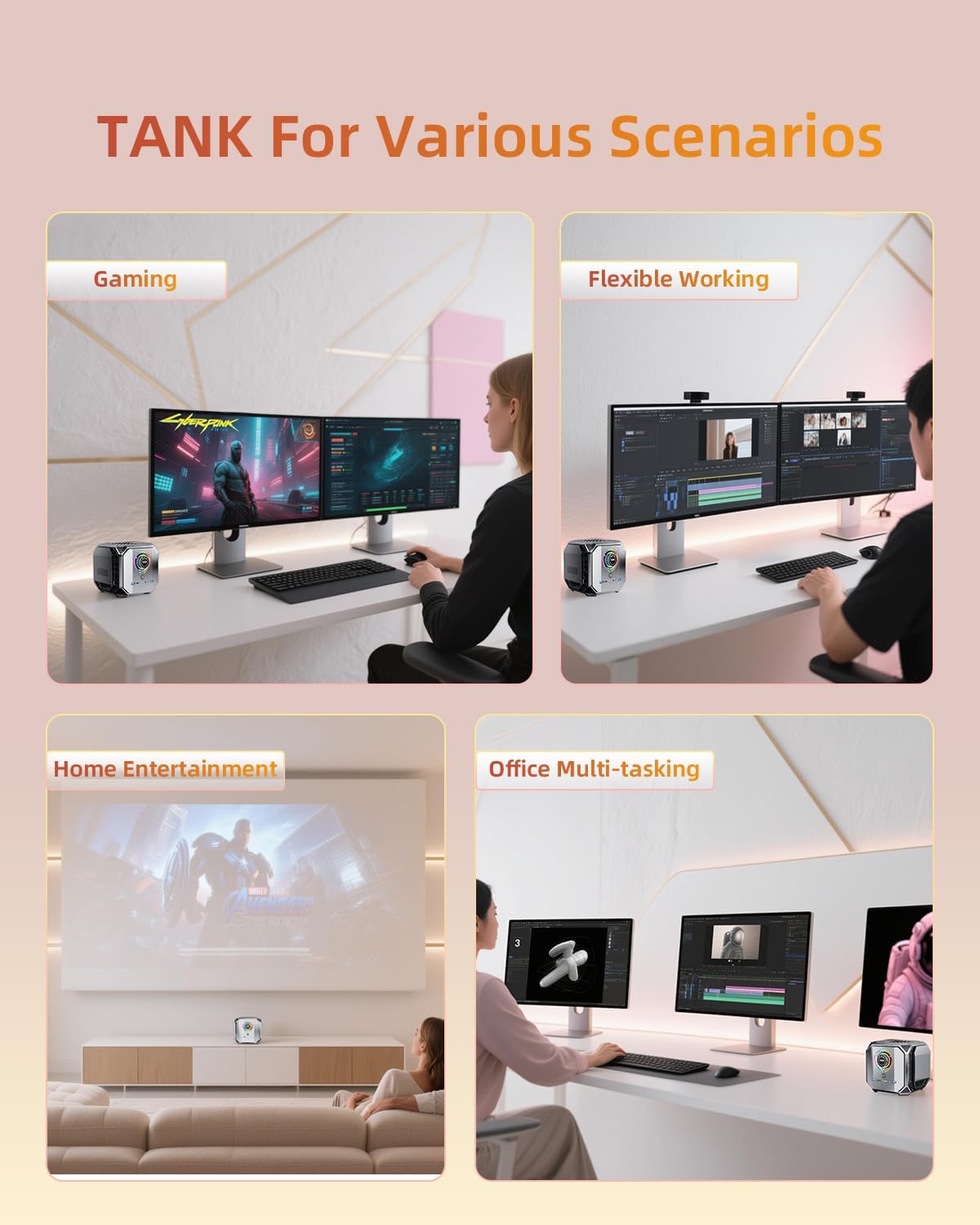 Mini Gaming PC - GeForce RTX 4060 Desktop Computer, i9 13900HK (14C/20T, 5.4GHz Max) 32GB DDR5 (Dual Channel) RAM 1TB PCIe 4.0 SSD, 4x4K Display/Thunderbolt 4/Wi-Fi 6/BT 5.0/2x 2.5G LAN/SD Card Reader