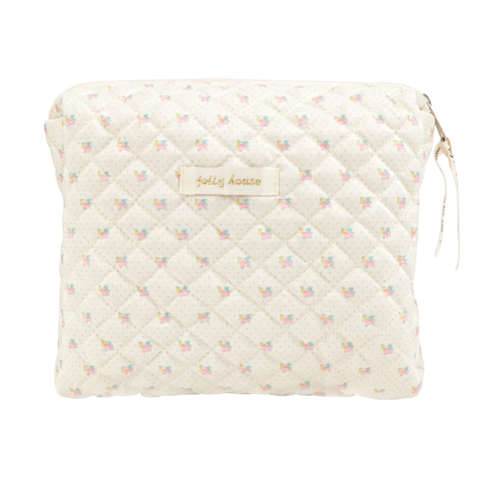 Coquette Makeup Bag Cute Cosmetic Bag Aestheticic Floral Travel Toiletry Zipper Pouch Kawaii Quilted Cotton Make Up Organizer Gifts for Women and Girls