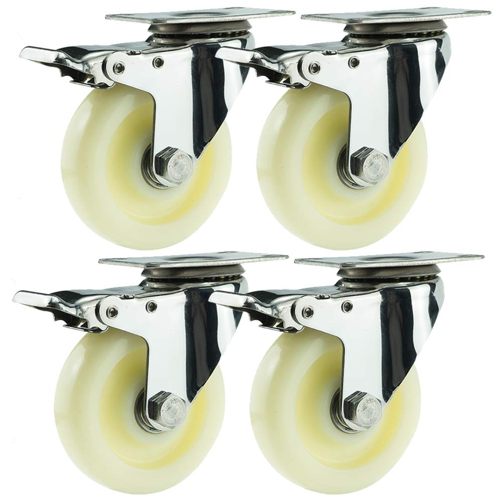 Jolan 4 Piezas,Ruedas De Nailon De Alta Resistencia,con Frenos,Ruedas De Transporte,Ruedas para Mueble,Carga De 400KG,Rotación De 360 °,Ruedas De Carro.,4 Brakes,125mm