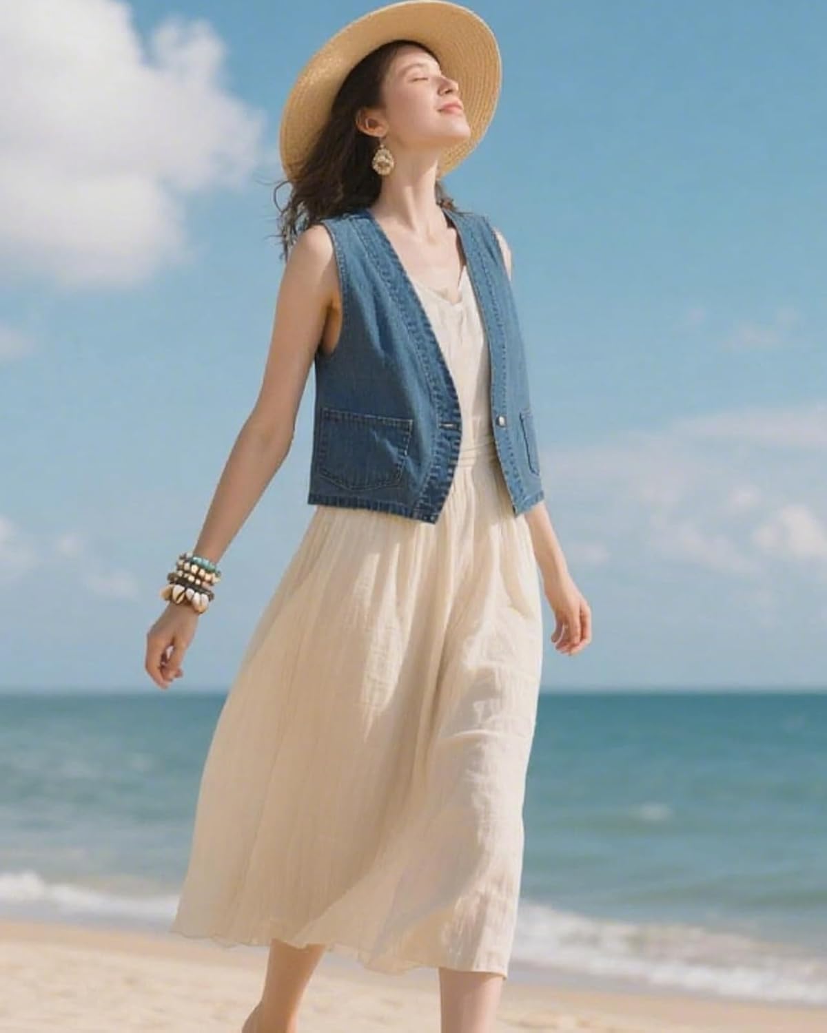 Women's Denim Sleeveless Vest for women, Casual V Neck, Button Front with Pockets for Summer - Image 5