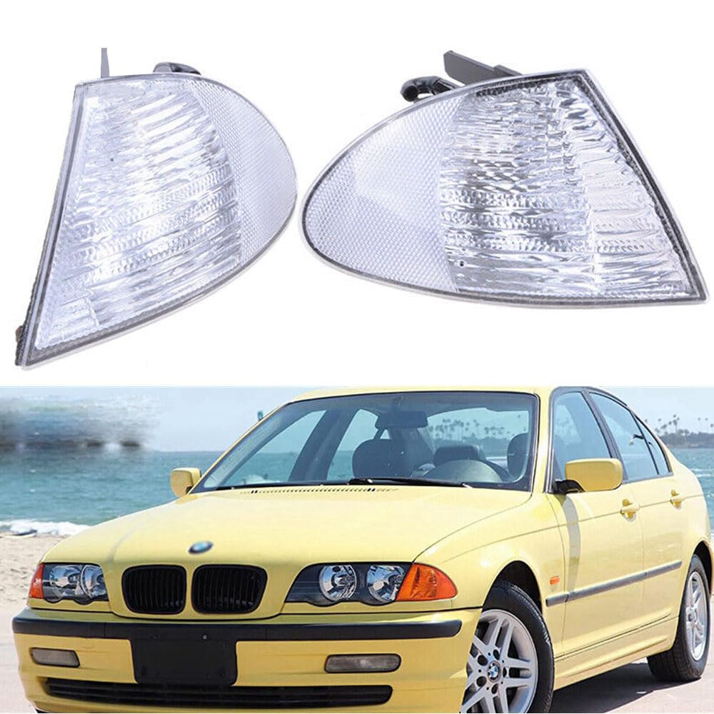 Prefer Warehouse Pair of Front Clear Corner Light Turn Signal Compatible With BMW 3 Series E46 325i 325xi 330i 330xi 323i 328i M3 4DR Sedan Wagon 1999-2001 Replaces 63136902766 63136902765 63138370586
