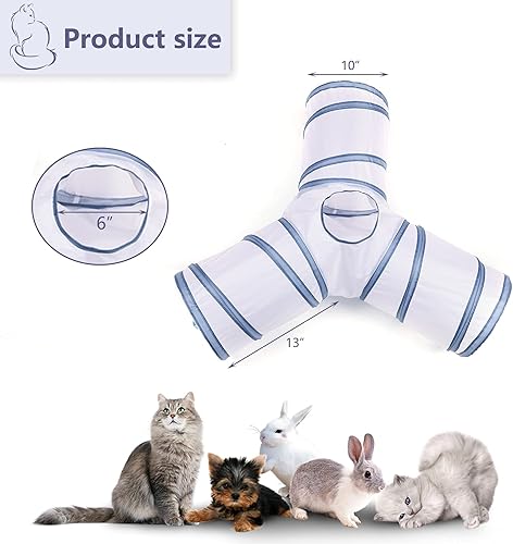 Miniatura 10 de Túnel para gatos, tubo plegable con 1 juguete de pelota de juego, túneles de gato de 3 vías para gatos de interior, cachorros, gatitos, gatitos,
