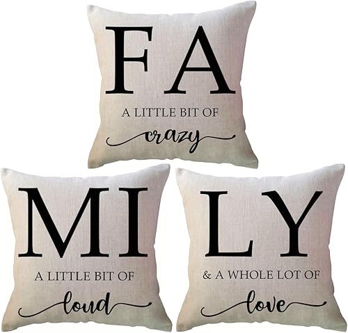 ULOVE LOVE YOURSELF Fundas de almohada con citas familiares, fundas de almohada decorativas para el hogar, 18 x 18 pulgadas, paquete de 2 fundas de