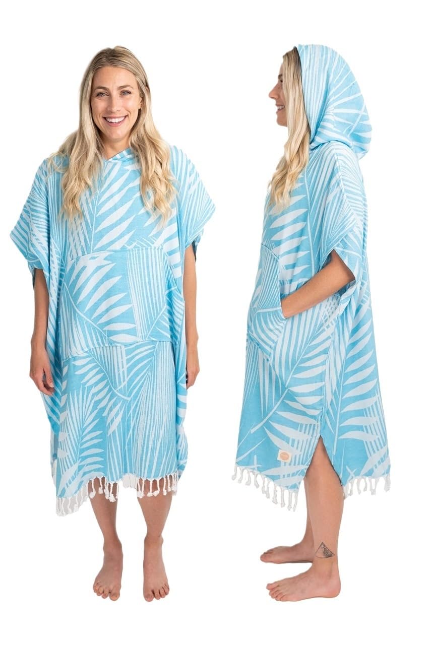 Generico Asciugamano, Poncho da bagno Poncho da surf – Asciugamano grande for il cambio (33 X 37) con cappuccio in cotone for adulti for, spiaggia, piscina(Blue)
