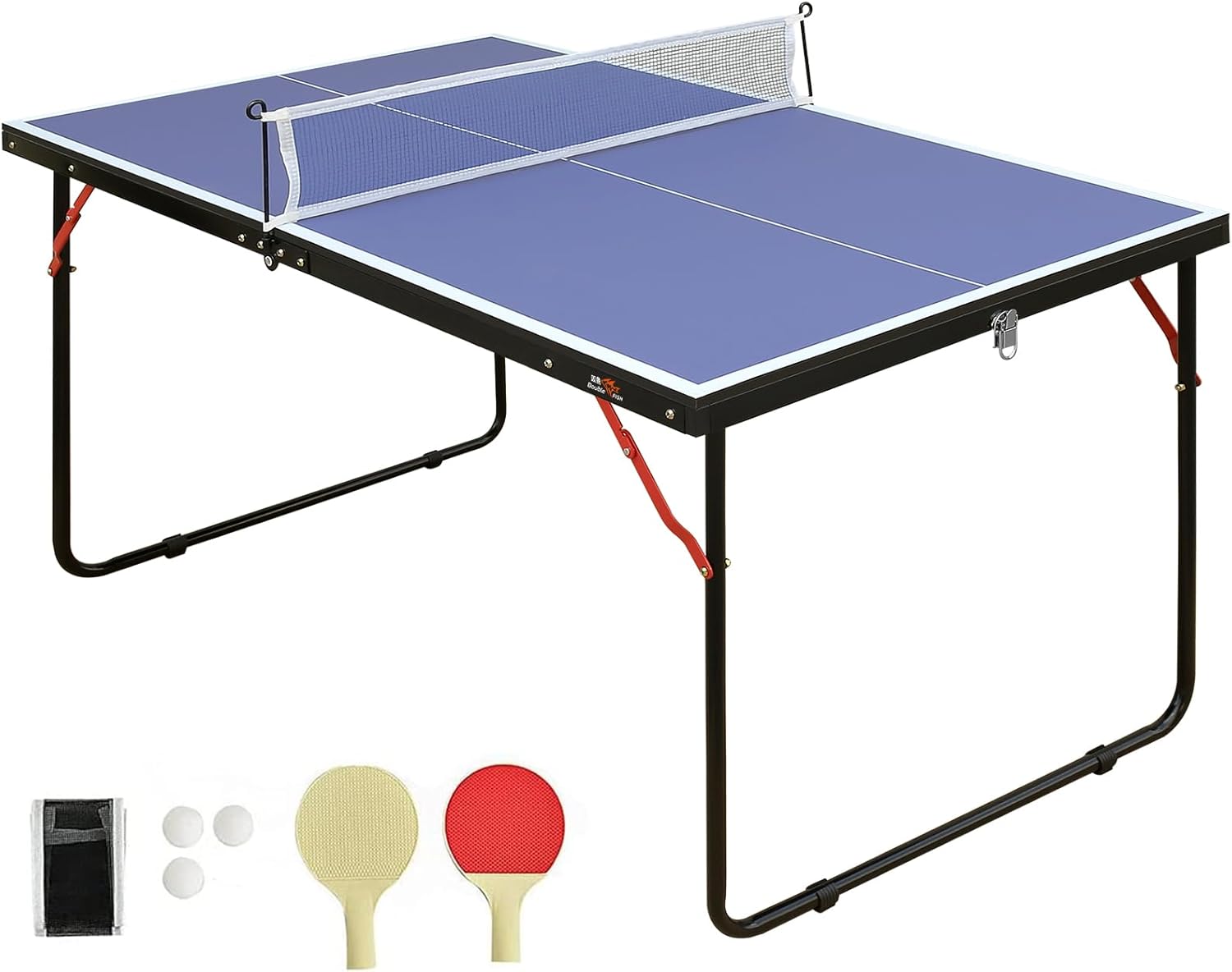 Mid-Size Portable Ping Pong Table Set - 4ft Compact Foldable Table Tennis Table with Thickened Aluminum Frame, Net, 2 Paddles & 3 Balls - Perfect for Indoor/Outdoor Small Spaces & Apartments