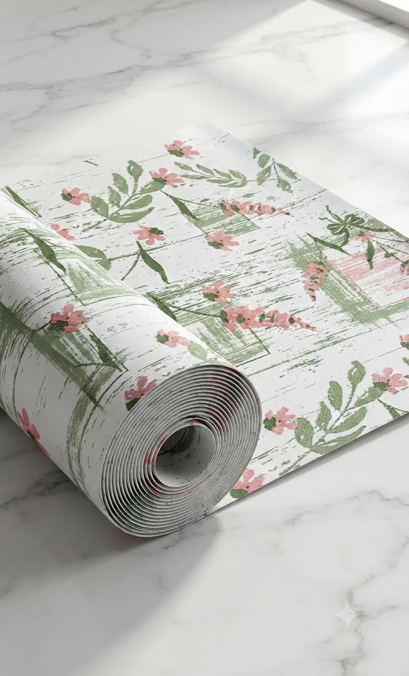 Dribble EVA Shelf Liner Mat 45x500cm Roll, Non Slip Drawer & Cabinet Liner for Kitchen, Waterproof Oilproof Washable Fridge Mat, Anti Skid Cupboard Wardrobe Multipurpose Mat (Floral Hormony Peach)-image-21