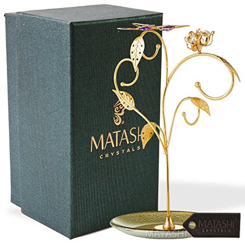 Matashi Elegant Floral And Butterfly Display Design Home Decorative Hanging Gold Jewelry Stand (24K Gold Plated) - Gift For Valentine's Day Mother's Day Birthday Christmas Dressing Table Ornaments #TOP1