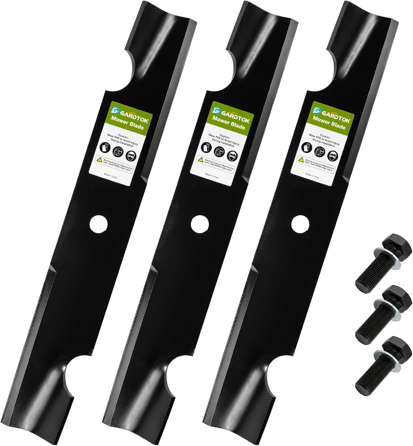 038-4826-00 High Lift Notched Mower Blade Set with 3 Bolts & 3 Washers for Bad Boy 48 Inch Deck MZ Magnum, ZT Elite, CZT Elite, Stand-On (3 Pack) - Professional Grass Cutting Performance