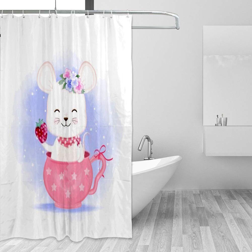 Rideau de douche imperméable anti-projections motif fraises pour baignoire