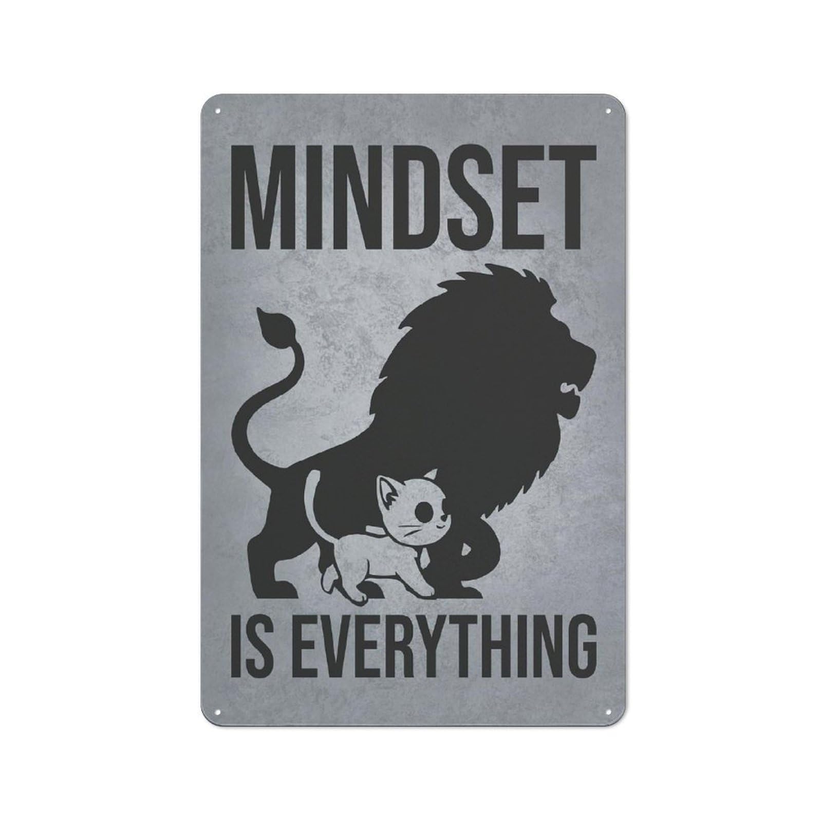 Junmoney Style-4 Mindset Is Everything Lion Cat - Gym, Hustle, Success, Motivational Rustic Metal Sign 30X20cm For Dining Room Or Kitchen, Metal Sign Decor For Kitchens And Dining Spaces