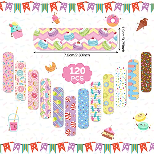 12 Styles Kids Bandages Bulk Cute Cartoon Flexible Adhesive Bandages Candy Donut Waterproof Breathable Adhesive Bandages For Little Cuts Scrapes For Girls Boys Children (120 Pcs) #TOP1