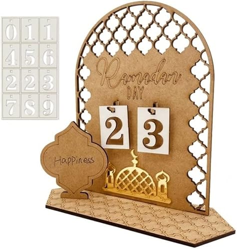 Ramad-an Advent Calendar Wooden Countdown Calendars Decorations for Home, 30 Days Til Eid, Ramad-an Gift for Kids, Ramadan and Eid Decor