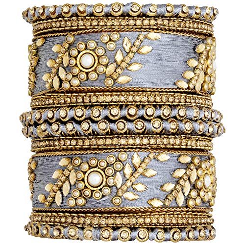 Image of Peora Silk Thread Kundan & Stone Studded Chuda Bangles Set Gift for Women