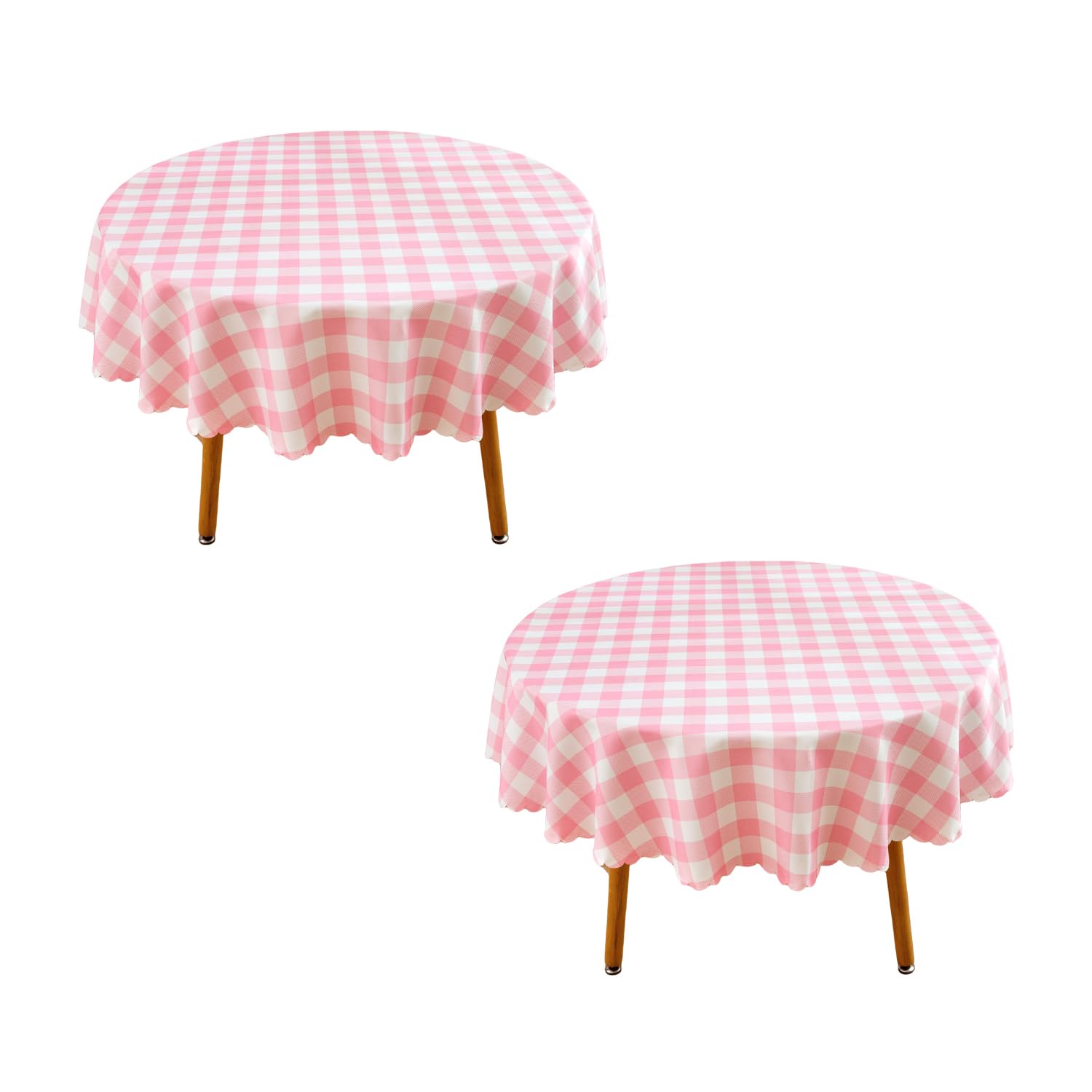 Mangata Casa Baby Pink Gingham Round Tablecloth-2Pcs Checkered Table Cloth Waterproof Kitchen & Table Linens-Polyester Buffalo Plaid Wrinkle Free Table Cover( 60" Round-2Pack)