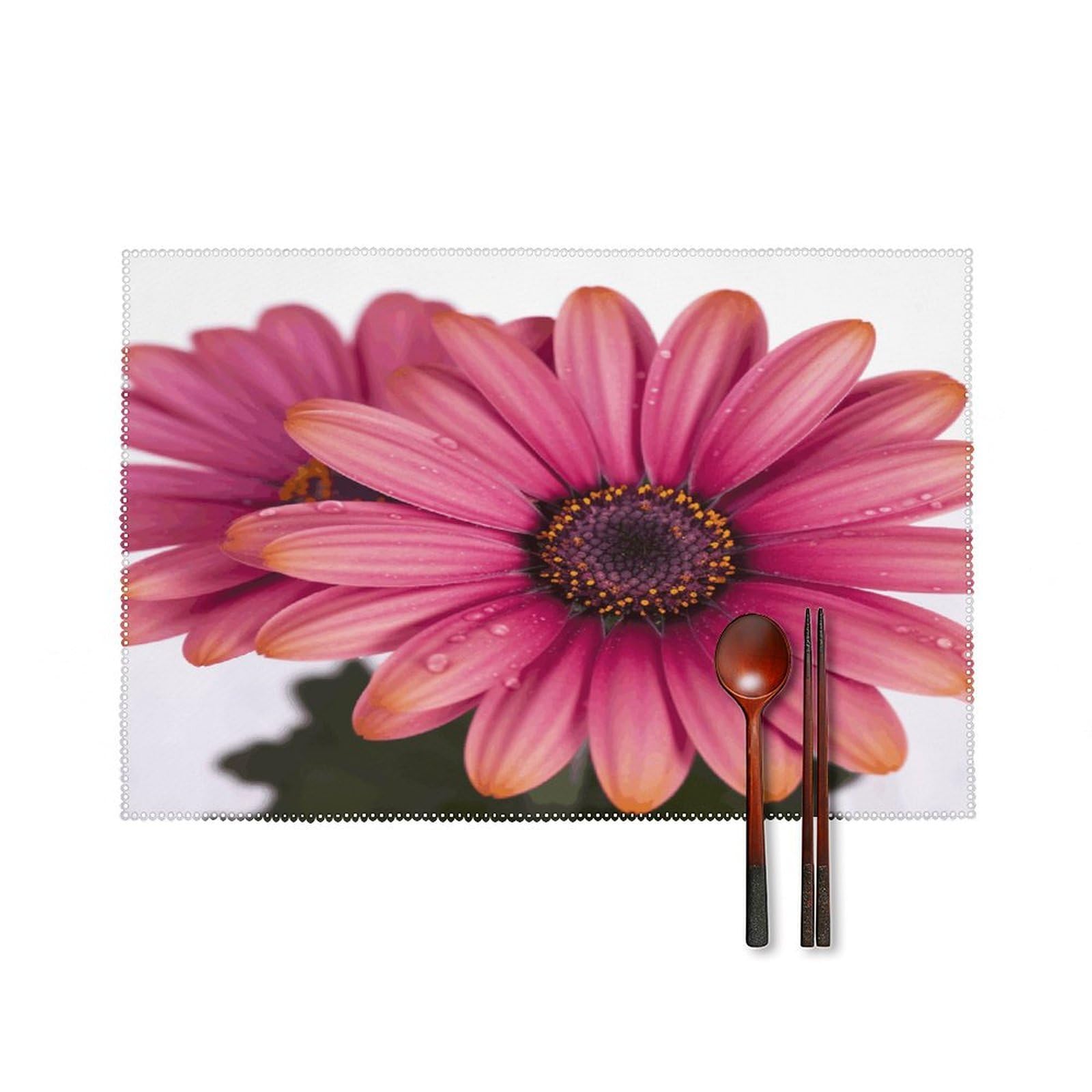 Pink Daisy Flower Placemats Set of 6 Heat-Resistant Washable Place Mats Wipeable Kitchen Placemat Easy to Clean for Indoor Outdoor Party Kitchen Decoration