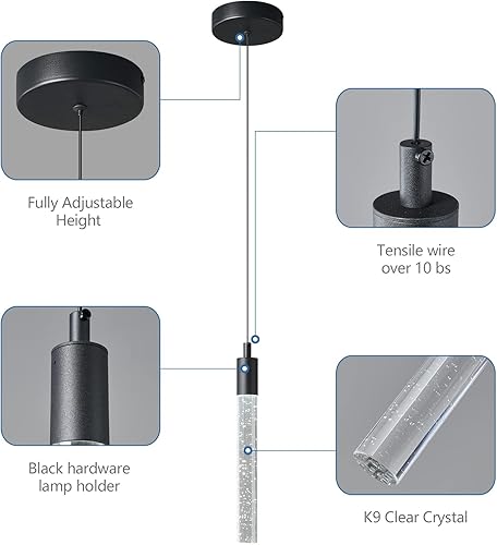 Miniatura 4 de Lámpara colgante moderna para isla de cocina, regulable, color negro, mini iluminación colgante para dormitorio, mesita de noche, lámparas colgantes