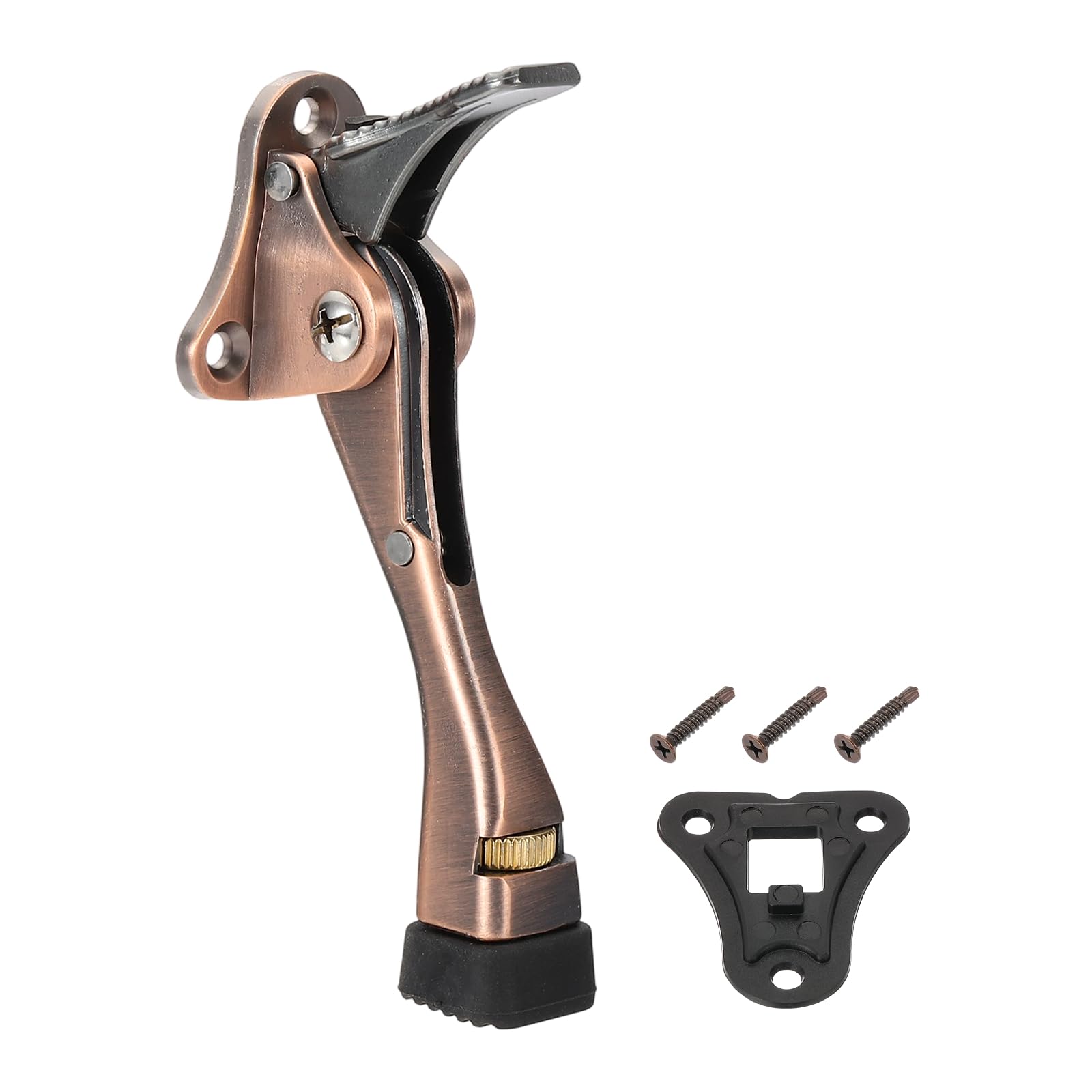 sourcing map Kickdown Door Stopper, 4.7" Aluminum Alloy Kick Down Door Stoppers for Bottom of Doors One Touch Adjustable Doors Holder with Non-Slip Rubber Tip and Screws for Home, Copper
