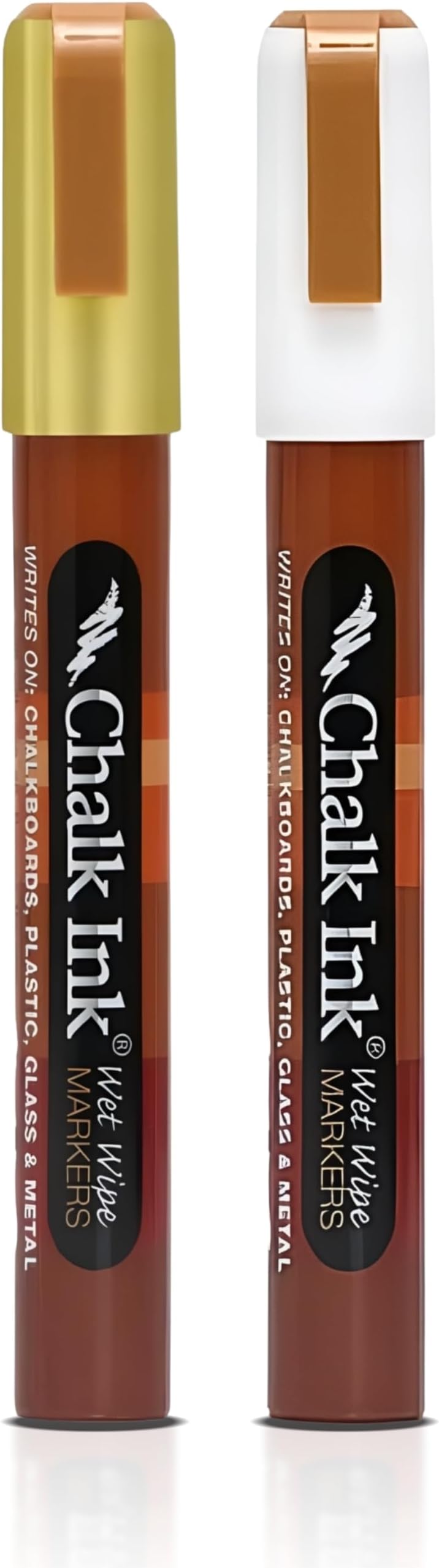 Chalk Ink Metallic Chalk Markers - Professional Chisel Tip Chalkboard Markers - Long Lasting Colors & Quick Dry - Wet Wipe Liquid Chalk Pens (Brides Gold & White, 6mm, 2 Pack)