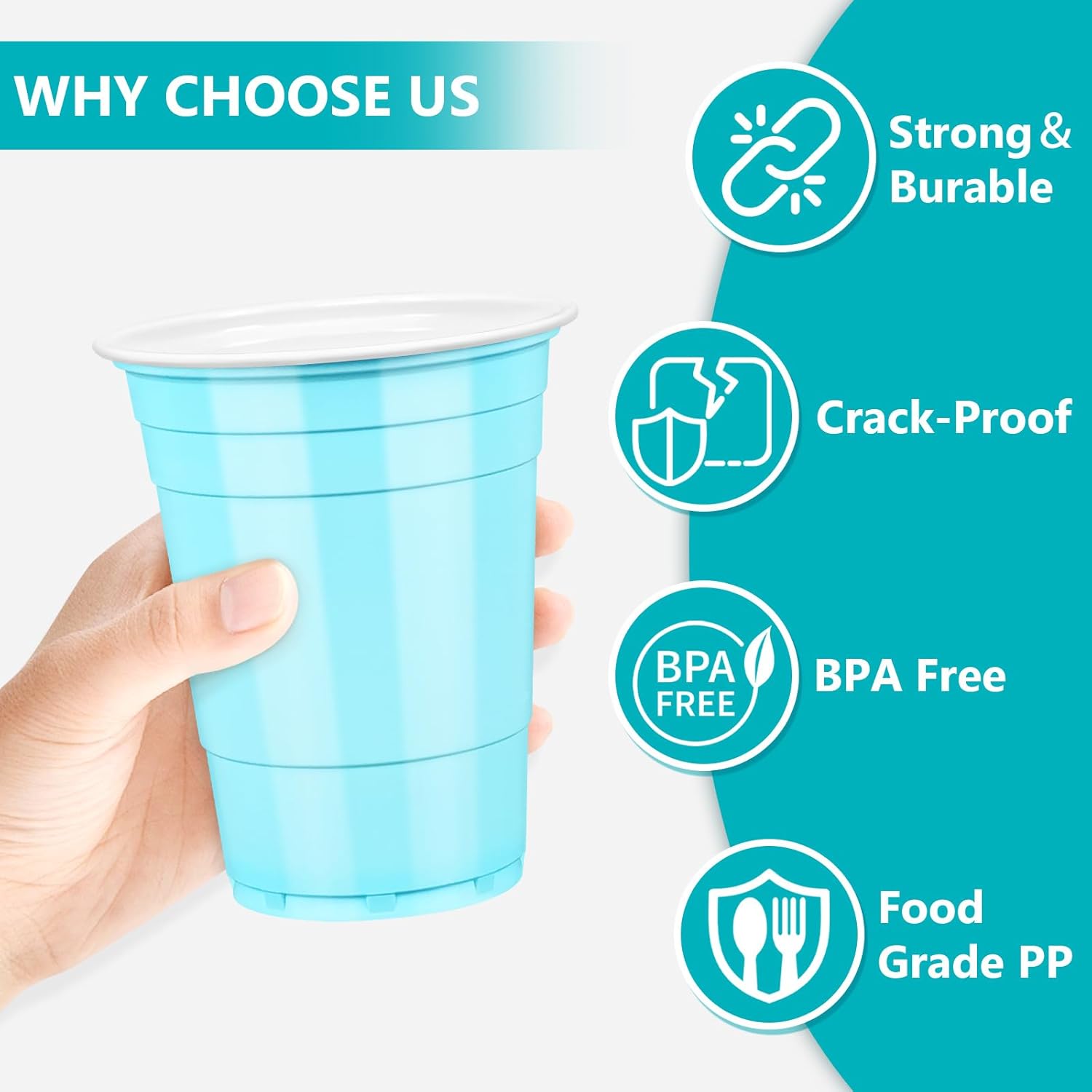 50 Light Blue Plastic Cups, 16 oz Disposable Cups, Drinking Cups For Birthday Party, Baby Shower, Easter - Image 5