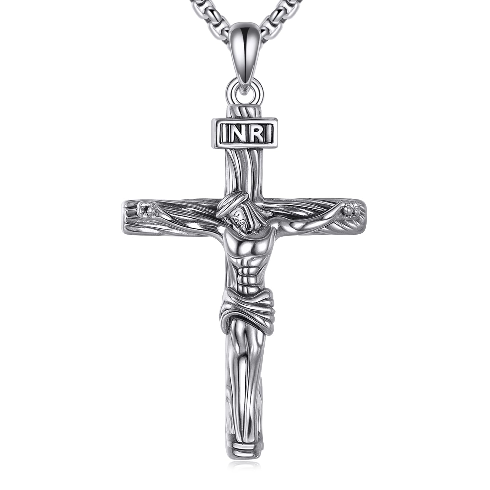 KZX Jesus Kreuz Halskette für Männer und Frauen 925 Sterlingsilber Kreuzigungsanhänger Religiöse Halsketten Jesus Schmuck Geschenke für christliche Gläubige