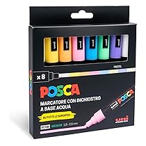 POSCA – Uniposca Set con Pennarelli Acrilici Punta Tonda 1.8 – 2.5 mm, Colori per Tessuti, Legno, Vetro e Altro, Pennarelli Acquerellabili Uni Posca Professionali e Cartoleria, Resistenti a Acqua, Luce