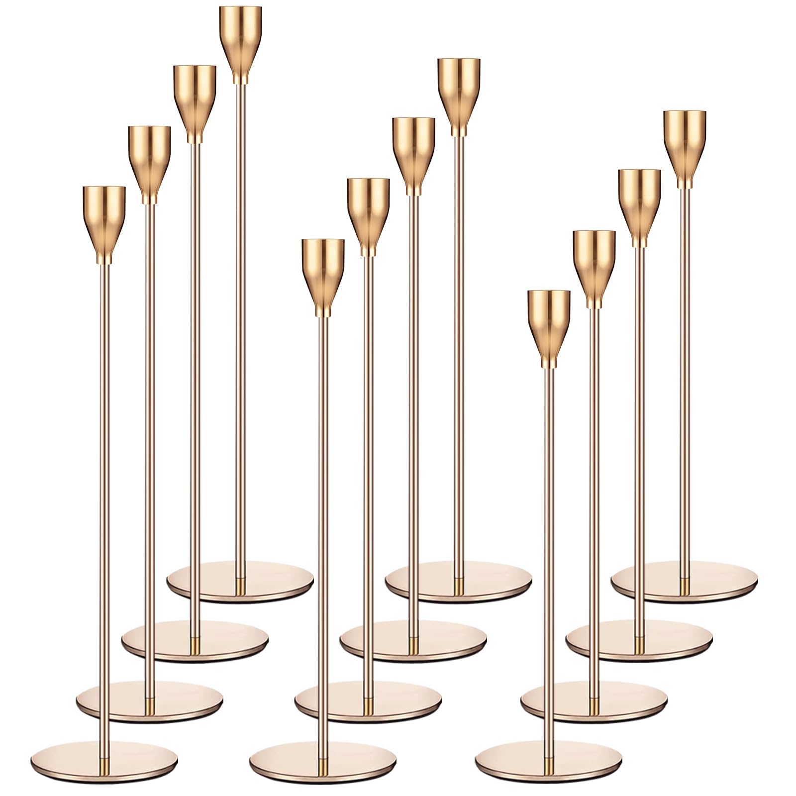 Yaseingoo Gold Candle Holders Set of 12 - Candlestick Holders for Taper Candles - Metal Material & Modern Decorative - Fits 3/4 inch Candles for Table Centerpiece, Mantel, Party, Christmas Decoration