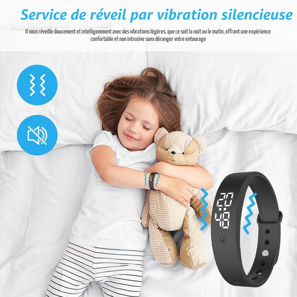 Bracelet avec réveil vibrant, alarme vibrante, bracelet de réveil, montre d'entraînement à la propreté, rappel de boisson, rappel de pilule, montre vibrante pour enfants et adultes