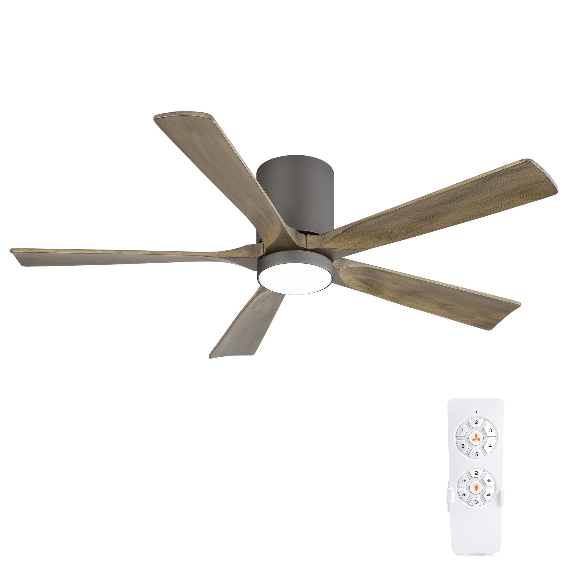 ELEHINSER 52 Inch Flush Mount Ceiling Fan with Lights, Low Profile Modern Ceiling Fan with Remote, Quiet DC Motor, 6-Speed, 3CCT，Timer, 5 Solid Wood