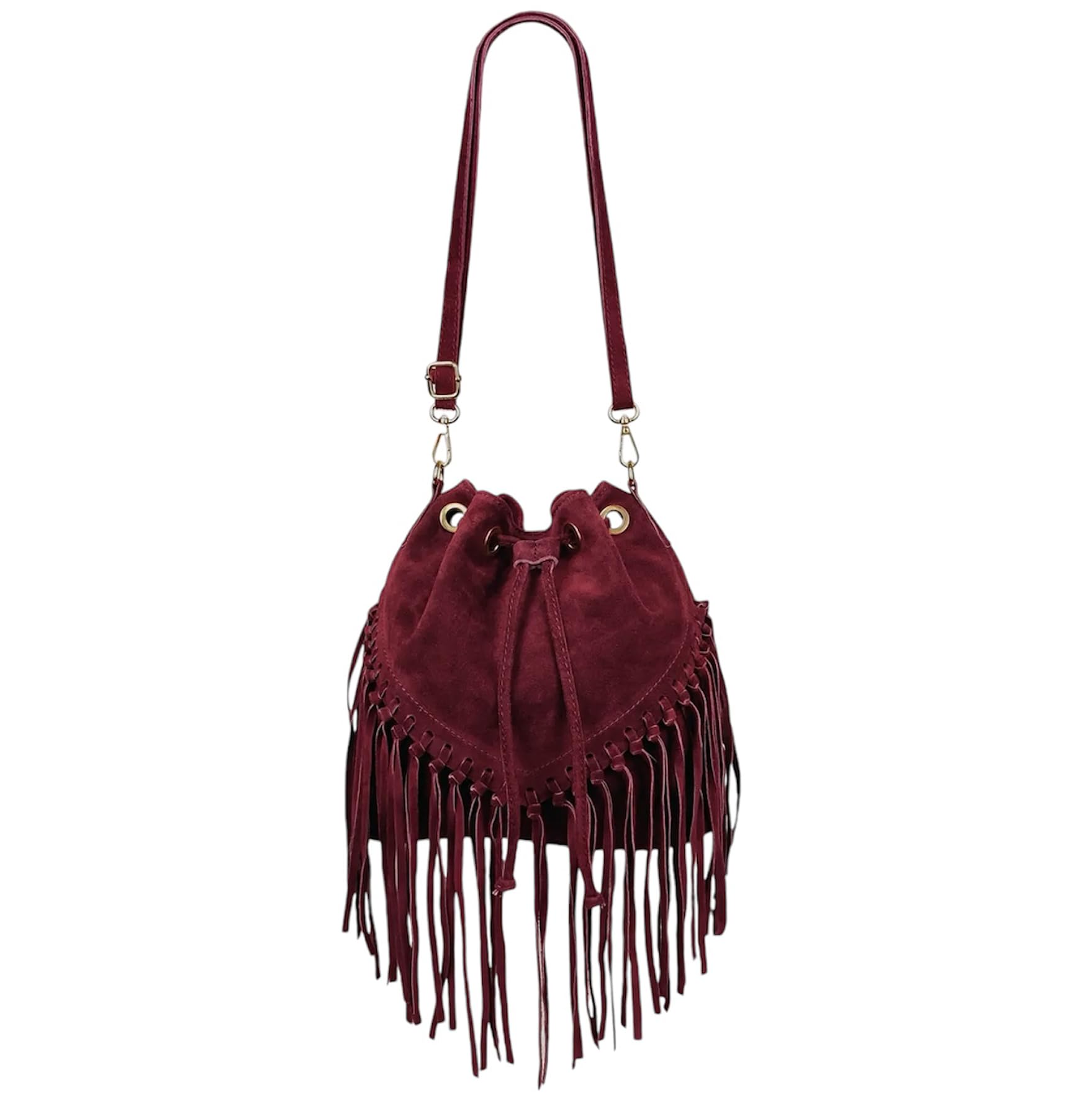 Eimertasche aus Wildleder mit Fransen 26 x 13 x 26 cm