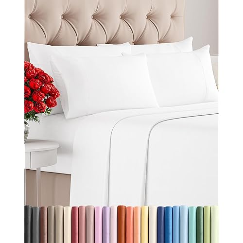 Queen 6 Piece Sheet Set - Comfy Breathable & Cooling - Ultra Soft Hotel Luxury Bedding Set w/ 8-16 Inch Deep Pockets - 1 Flat & 1 Fitted Sheet & 4 Pillowcases - Cozy, Wrinkle Free & Easy Care - White