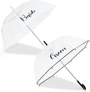 2 Clear Wedding Umbrellas, Large Bubble Wedding Umbrella for Bride and Groom with J Hook Handle Lightweight Bridal Umbrellas for Weddings Rain Outdoor Ceremony