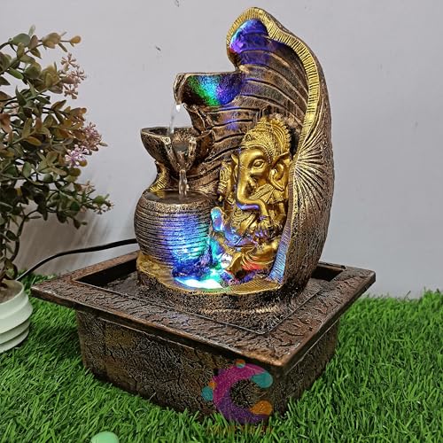 Image of Decorative Water Fountain for Home Decor, Office, Indoor & Outdoor, Garden, Puja Room, Vaastu, Reception, Spa, Gifting. (Golden Ganesha UR-047)