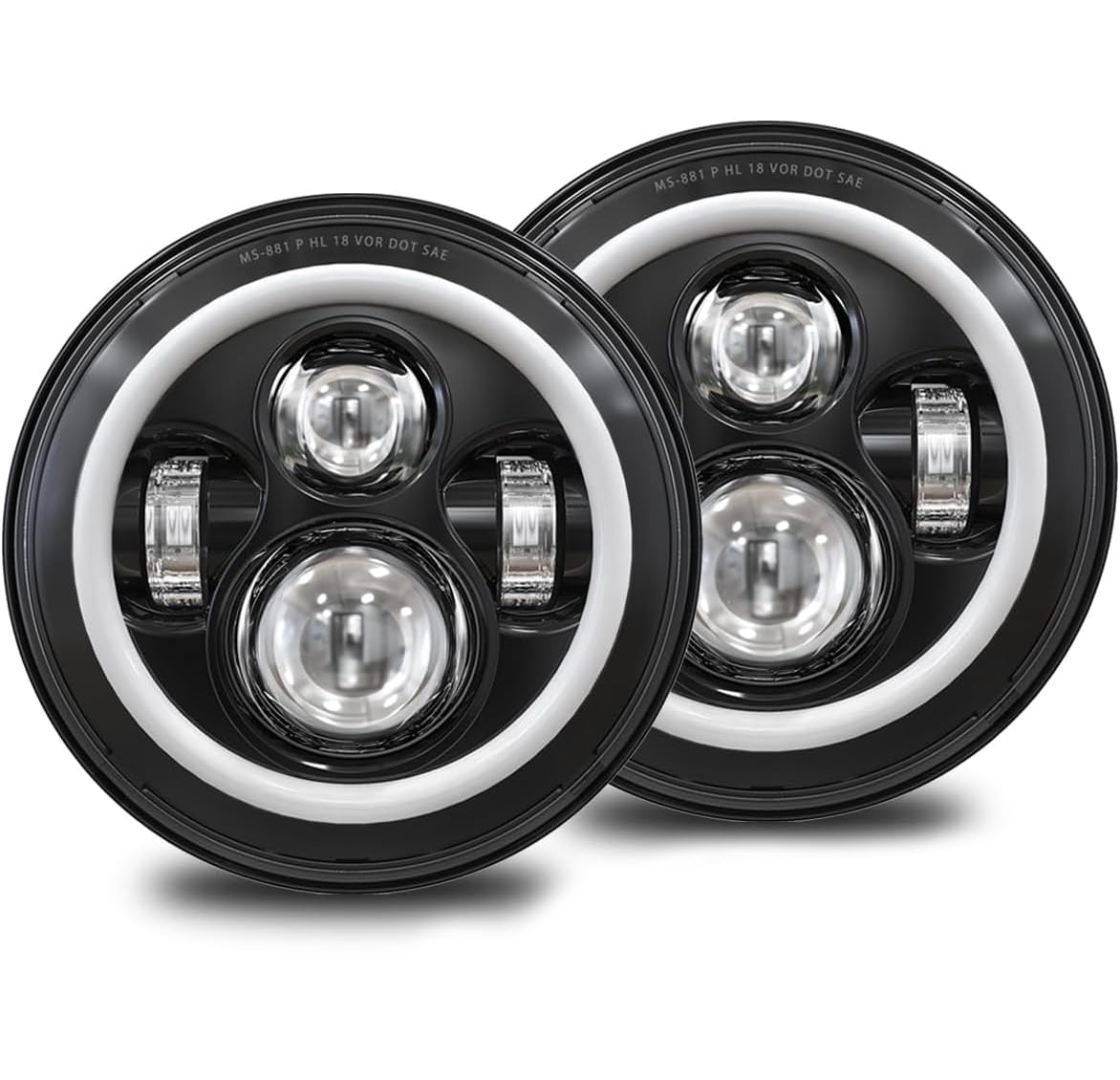 7 Inch Round LED Halo Headlights with Switchback Adapter for Amber Turn Signal White DRL Compatible with 2007-2017 Jeep Wrangler JK JKU- Black