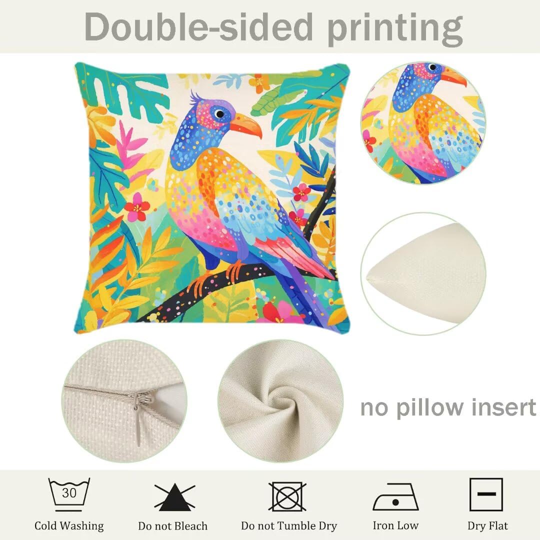 4er Set Kissenbezug 40x40 cm Vogel Sofakissen aus Leinen Deko Kissenhülle Couchkissen Wald Kissen mit Unsichtbarer Reißverschluss, Kissenbezüge für Wohnzimmer Schlafzimmer Bett Garten Terrasse Ym415