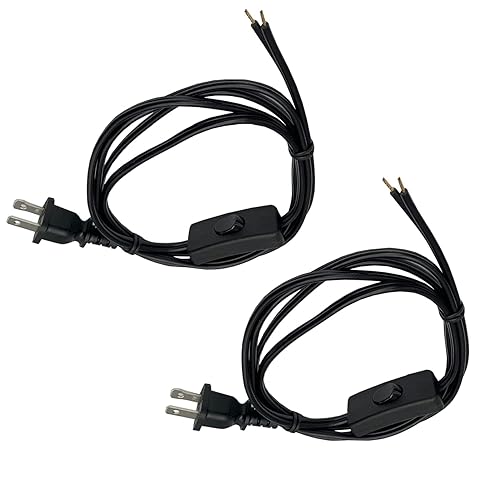 Cable de lámpara con enchufe de interruptor, paquete de 2 cables negros de repuesto, cable de extensión de 6 pies, enchufe polarizado, extremos