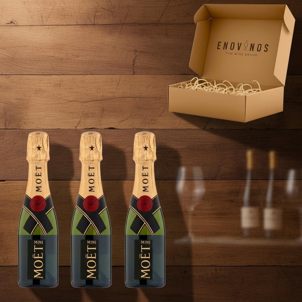 Pack Premium Moët & Chandon Brut Champagne Mini Moët 3 x 20 cl - Pack mini botellas Champan premium - Considerado el mejor - Perfecto para regalo - Mejor Seleccion ENOVINOS THE WINE BRAND