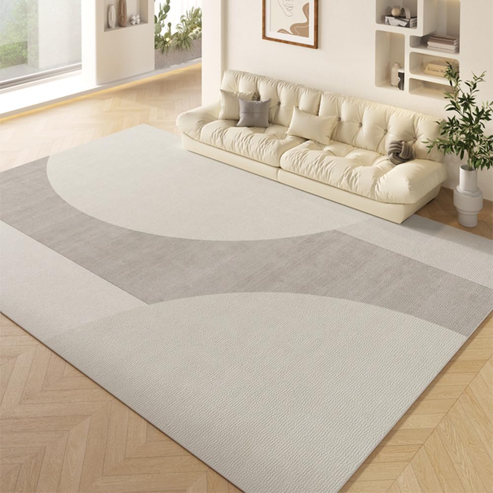 Grand tapis de chambre doux et design crème aux lignes artistiques