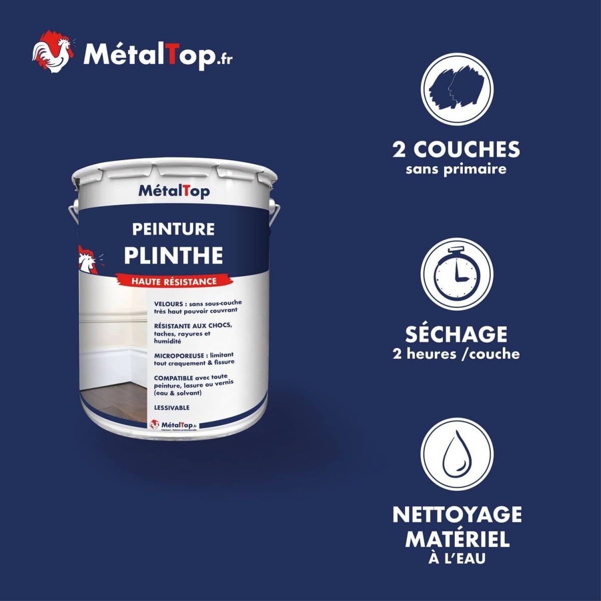 Metaltop Peinture Plinthe - Blanc pur - RAL 9010-1 L Solution idéale pour protéger et embellir vos plinthes en bois.