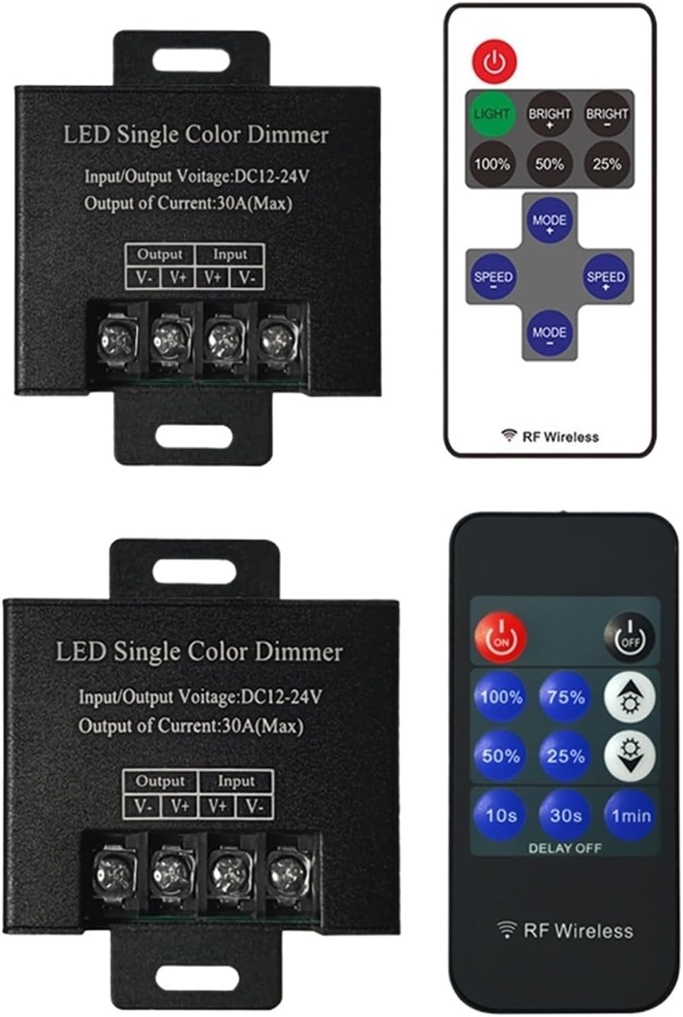 DC12-24V11key RF433 30A Aluminum Shell 0-100 dimming Controller Suitable for 5050 5630 2835 3528 Single Color Light Strips(Style A)