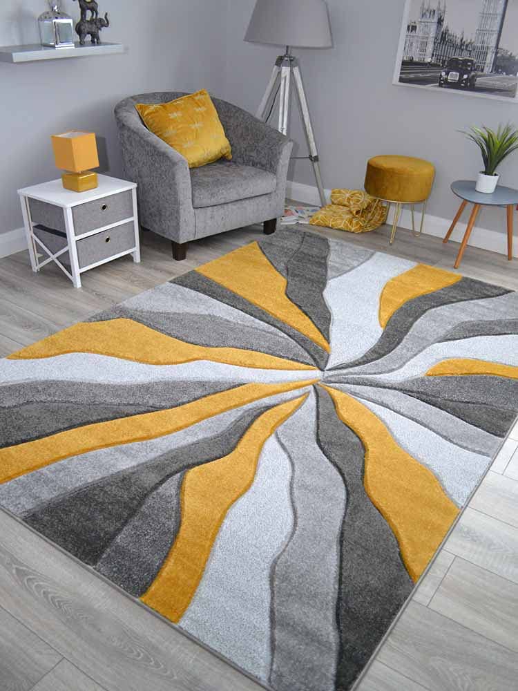 New Hand Carved Ochre Gold Grey Mustard Black Silver Small Extra Large Size House Rugs Cheap (Gold Splinter, 80cm x 150cm)