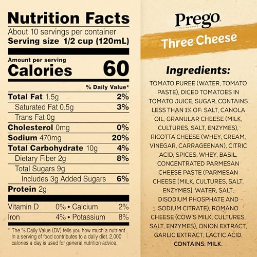 Image of Prego Three Cheese Pasta Sauce, Jar, 45 Ounce (Pack of 6)