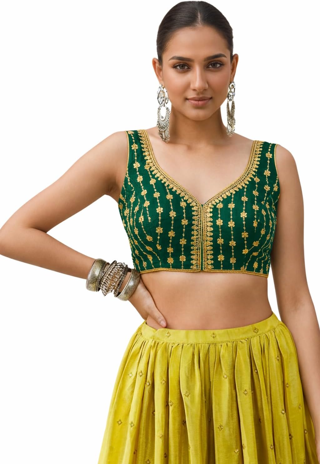 TRENDMALLS Women's Dhupion Silk Embroidery Sequence Work Blouse Choli Stylish Blouse Ready to Wear