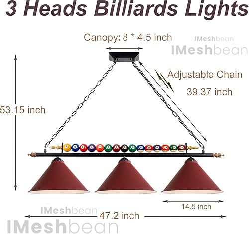 Miniatura 19 de Luz de mesa de billar, luces de mesa de billar de 47 pulgadas, accesorio de iluminación para mesa de billar de 7 pies y 8 pies, luces de mesa