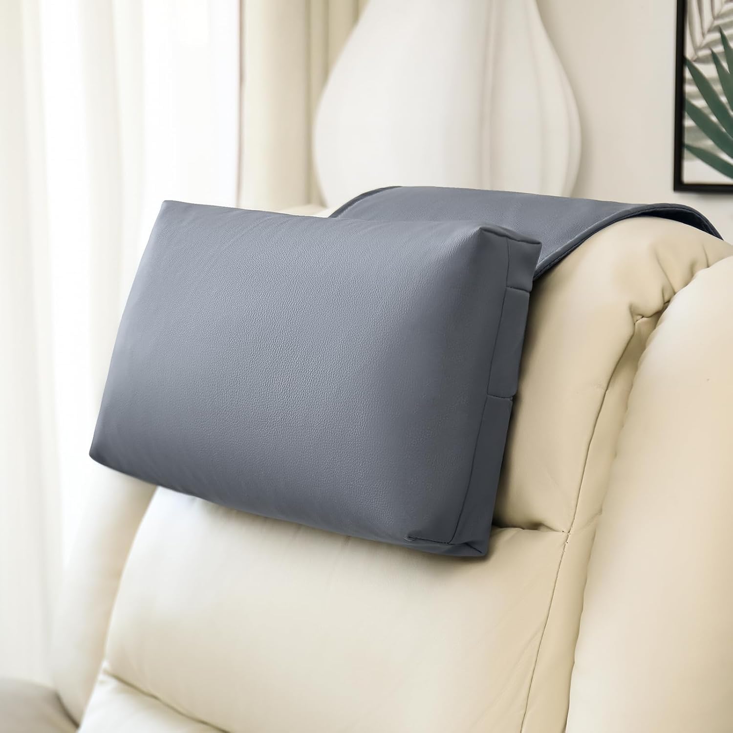 AS AWESLING Recliner Headrest Pillow - Tech Fabric & Shredded Foam Support - Memory Foam Headrest Neck Pillow for Recliner Chair, Sofa, Armchair - Office Chair Neck Support Cushion (GREY)